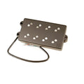 Black rectangular electric guitar or bass pickup with eight pole pieces and attached cable with exposed wires.
