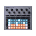 Top view of a Novation Circuit Rhythm music production controller with pads, knobs, and buttons.