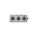 Rectangular metal pedal with three black knobs labeled Vol, Drive, and Sag and two top connectors.
