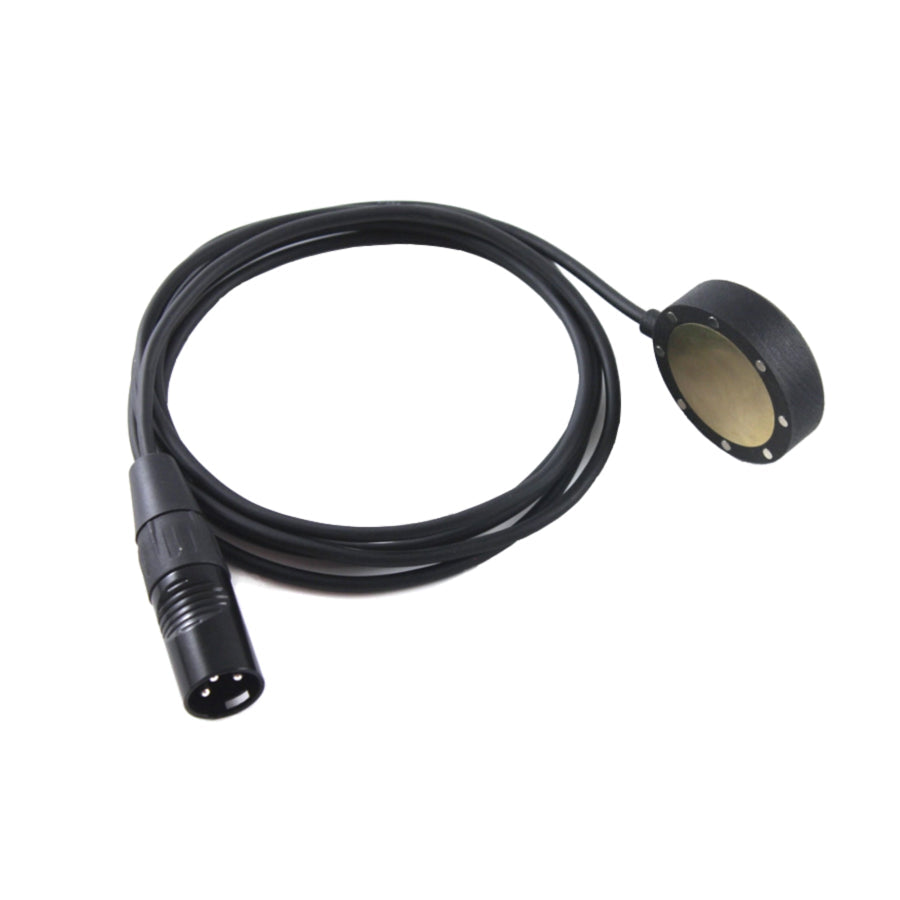 Black cable with a circular microphone capsule at one end and a 3-pin male XLR connector at the other end.