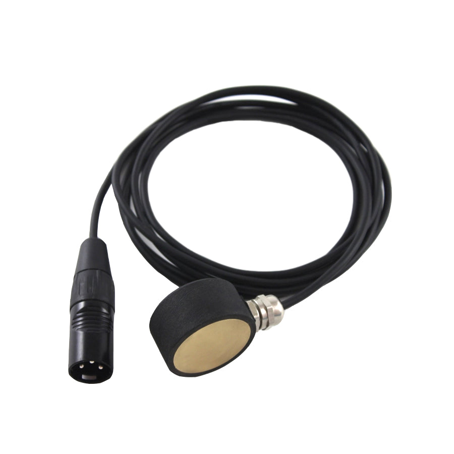 Black cable with a round sensor or transducer on one end and a 3-pin male XLR connector on the other.