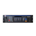 Front panel of a black Oberheim Matrix-6R rackmount synthesizer module with buttons, a volume slider, and headphone jack.