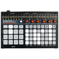 Top view of a black Cre8audio Programm performance sequencer with multiple ports, knobs, and illuminated pads.