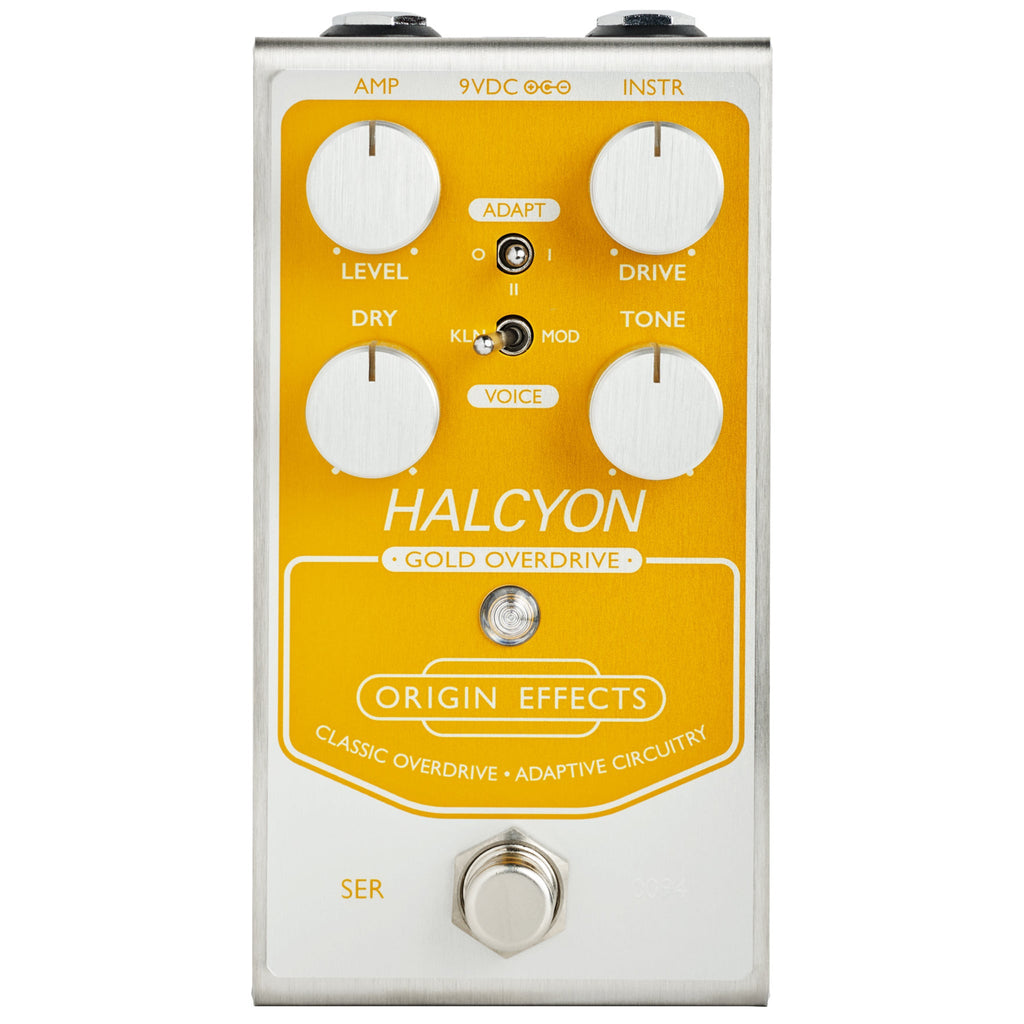 Silver and gold guitar effects pedal with four knobs, two toggle switches, and one footswitch.