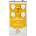 Silver and gold guitar effects pedal with four knobs, two toggle switches, and one footswitch.
