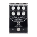 Black and silver Origin Effects BassRIG 64 Black Panel bass preamp pedal with knobs, switches, and footswitch.