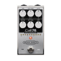 Silver metal guitar effects pedal with six rotary knobs, one footswitch, and multiple indicator lights.