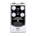 Silver and black guitar effects pedal with four knobs, two toggle switches, and one footswitch button.