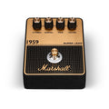 Marshall pedal with four labeled rotary knobs and one footswitch on a black and gold panel.