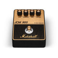 Marshall JCM 900 guitar effects pedal with four control knobs and one footswitch on gold and black casing.
