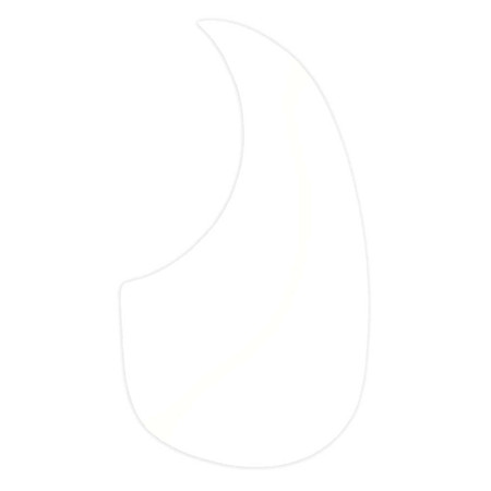 Thin white plastic pickguard shaped for an acoustic guitar.