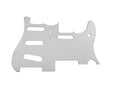 White 3-ply guitar pickguard with cutouts for pickups and control knobs.