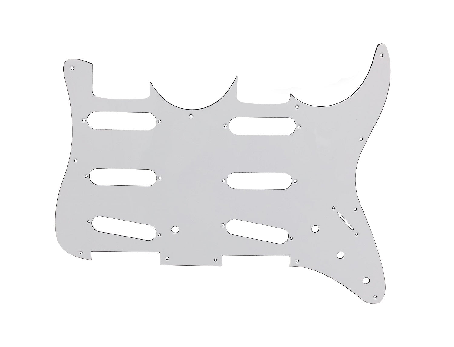 White 3-ply pickguard designed for a dual neck electric guitar with multiple cutouts for pickups and controls.