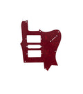 Red tortoise style guitar pickguard with three pickup slots and mounting holes.