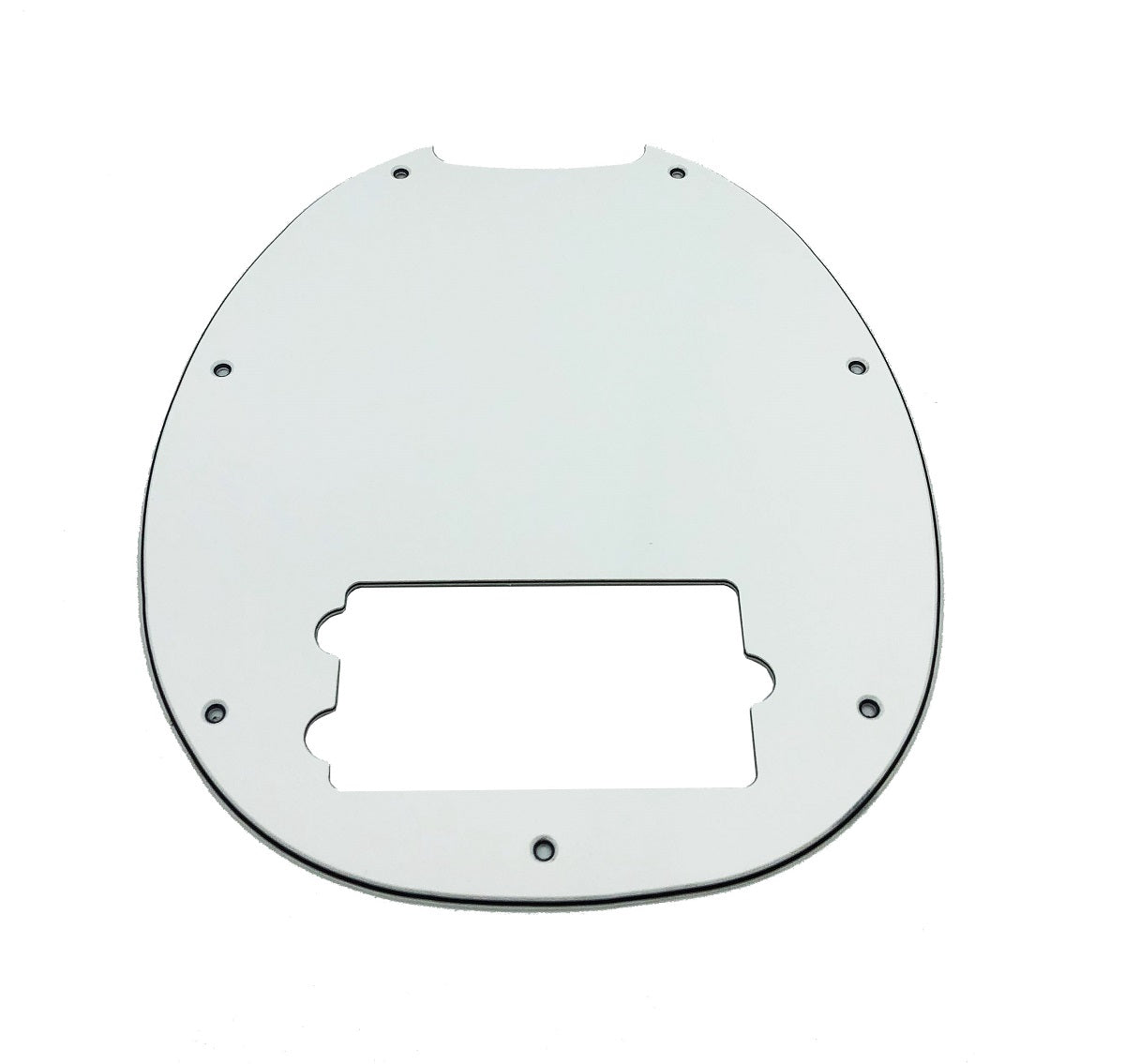 White 3-ply pickguard with a rectangular cutout and multiple screw holes.