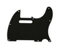 Black three-ply guitar pickguard with white and black layers and mounted screw holes.