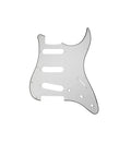 White guitar pickguard with 11 holes and black outline on a white background.