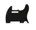 Black one-ply pickguard for a guitar with multiple mounting holes and a pickup slot cutout.