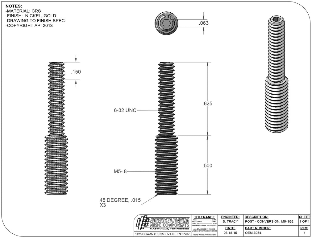 Advanced Plating Nashville Tune-O-Matic to ABR-1 Conversion Posts – Imperial