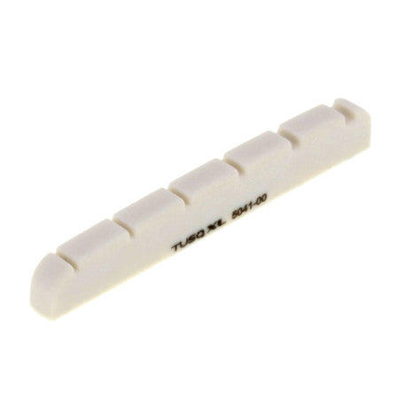 White slotted guitar nut with black text reading TUSQ XL 5041-00.