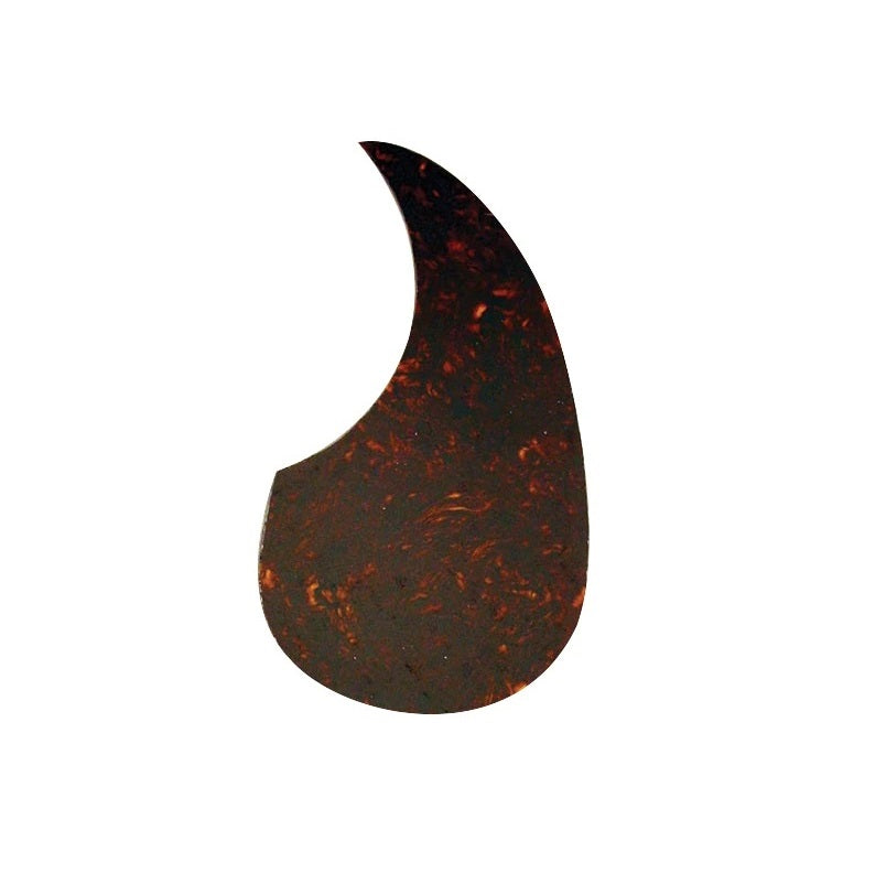 Dark tortoiseshell-style guitar pickguard with an asymmetric teardrop shape.