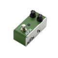 Green and silver guitar effects pedal with two knobs, footswitch, and input jack on the side.