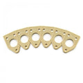 Six gold metal mounting plates with triangular shape and multiple screw holes arranged in a fanned layout.