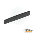 Black acoustic guitar saddle piece on a white background with String Saver logo.