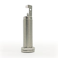 A silver metal 1/4" barrel jack with an attached switch lever on a white background.