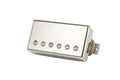 Silver rectangular guitar pickup with six slotted pole screws and braided wire cable on white background.