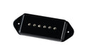 Black rectangular electric guitar pickup with six visible silver pole pieces and mounting tabs on each end.