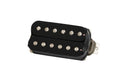 Black humbucker guitar pickup with six adjustable pole screws and braided wire.