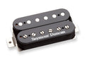 Black double-coil guitar pickup with metal mounting base and white Seymour Duncan logo.