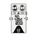 White guitar effects pedal with two knobs labeled Vol and Fuzz and a footswitch with Pedal Pawn branding.
