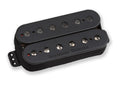 Black humbucker guitar pickup with metal pole pieces and Seymour Duncan branding visible.