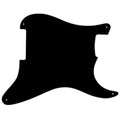 Black plastic pickguard shaped for a Stratocaster guitar with four mounting holes.