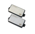 Two chrome rectangular guitar pickups labeled Lace Sensor and mike on white background.