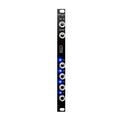 Slim black audio module panel with MIDI in/out jacks, USB Type-C port, and four illuminated jacks labeled A, B, X, Y.