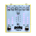 Yellow and white electronic pedal with multiple preset indicators and two footswitches labeled Sustain and Bypass.