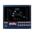Black eurorack module with touchscreen and multiple audio and MIDI connectors on front panel.