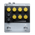 Polyend Press dynamics processor pedal with yellow knobs and two footswitches on silver and black housing.
