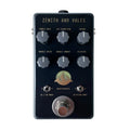 Black effects pedal with six control knobs, two toggle switches, and a footswitch showing mountain logo and text Zenith and Vales.