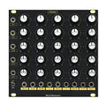 Black electronic module panel with five rows of knobs, toggle switch, and multiple 3.5mm input and output jacks.