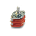 Three-layer rotary switch with orange plastic separators and silver metal shaft and terminals.