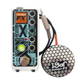 Rainger FX Reverb X pedal with four control knobs, footswitch, and attached round sensor pad with 3.5mm cable.