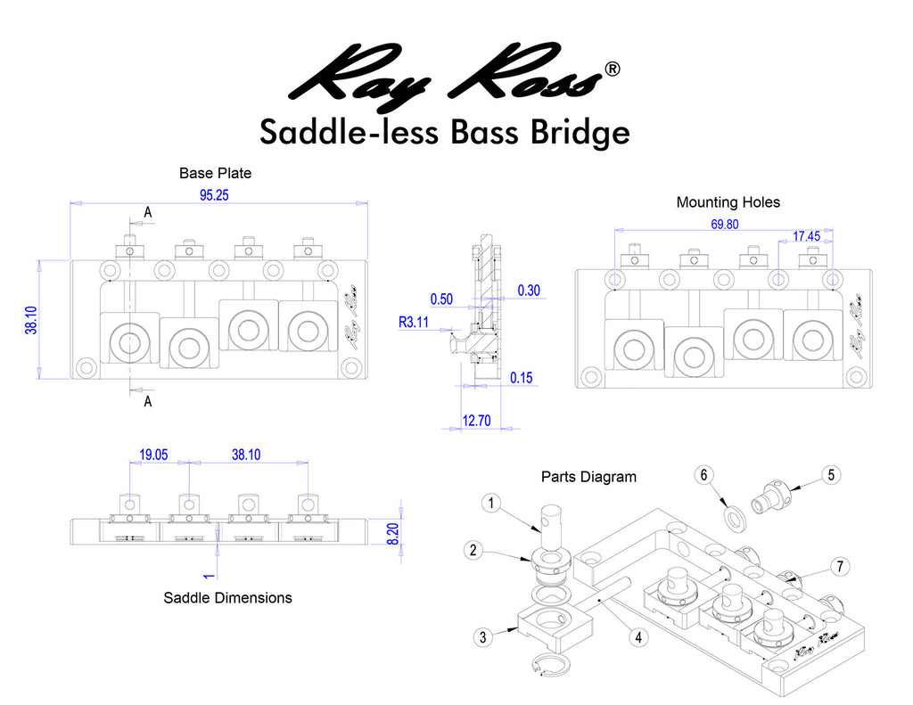 Ray Ross Saddle-Less 4-String Bass Bridge