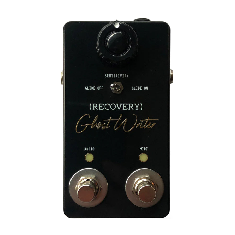 Black rectangular pedal with one rotary knob, one toggle switch, two push buttons, and text labels including Recovery Ghost Writer.