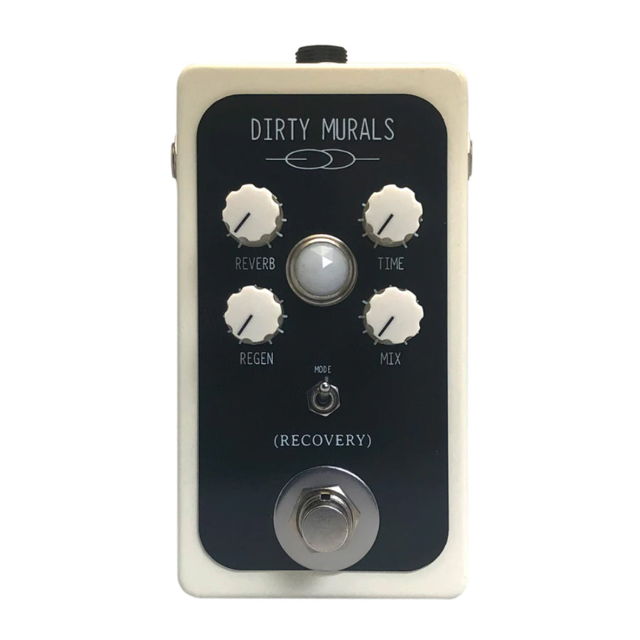 White guitar effects pedal with four white knobs, a toggle switch, and a footswitch labeled Dirty Murals by Recovery.