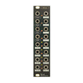 Black eurorack module with multiple labeled 3.5mm jacks arranged in two columns and Ritual Electronics branding.