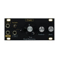 Black eurorack module with three rotary knobs, one toggle switch, and three 3.5mm jacks labeled In, Out, and Time.